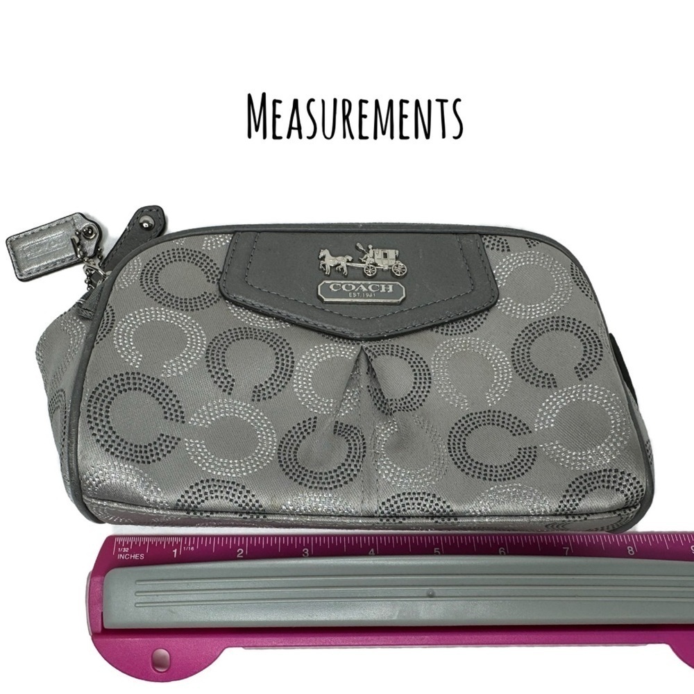 Coach Gray Silver Optic C Vintage Y2K Satin & Leather Carriage Cosmetic Zip Bag - Picture 7 of 12
